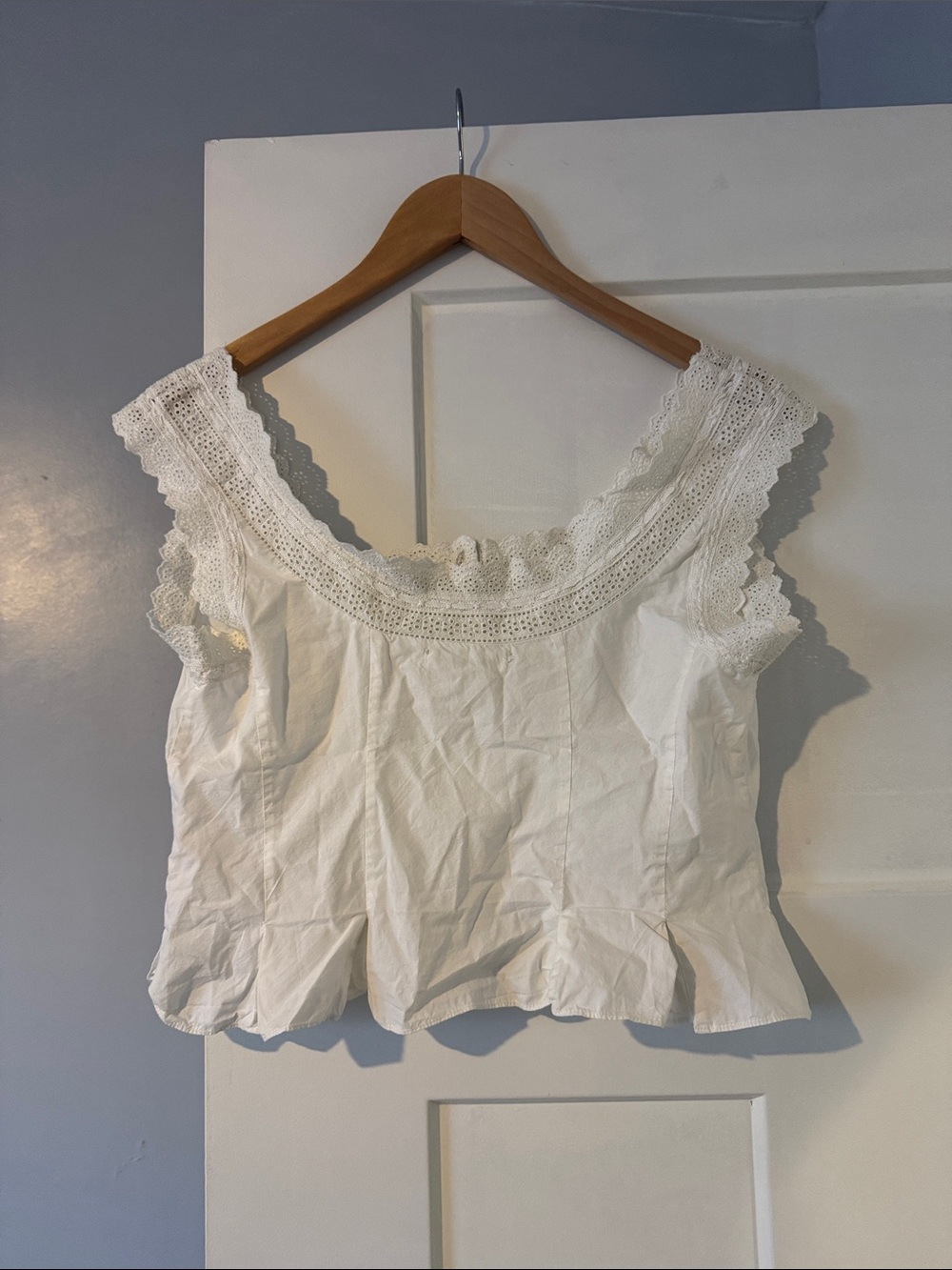 White Lace-Trim Button Front Women's Top - Picture 5 of 5